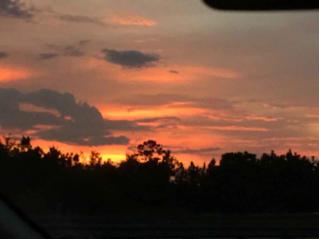 sunset seen from a car