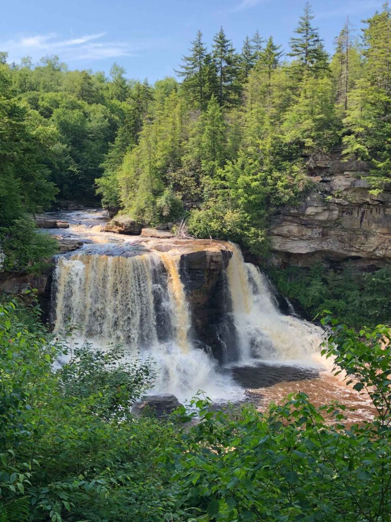 Blackwater Falls, WV showing the falls during the summer