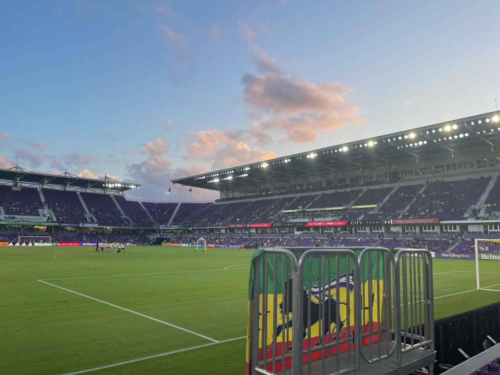 Orlando City Soccer Club stadium at sunset