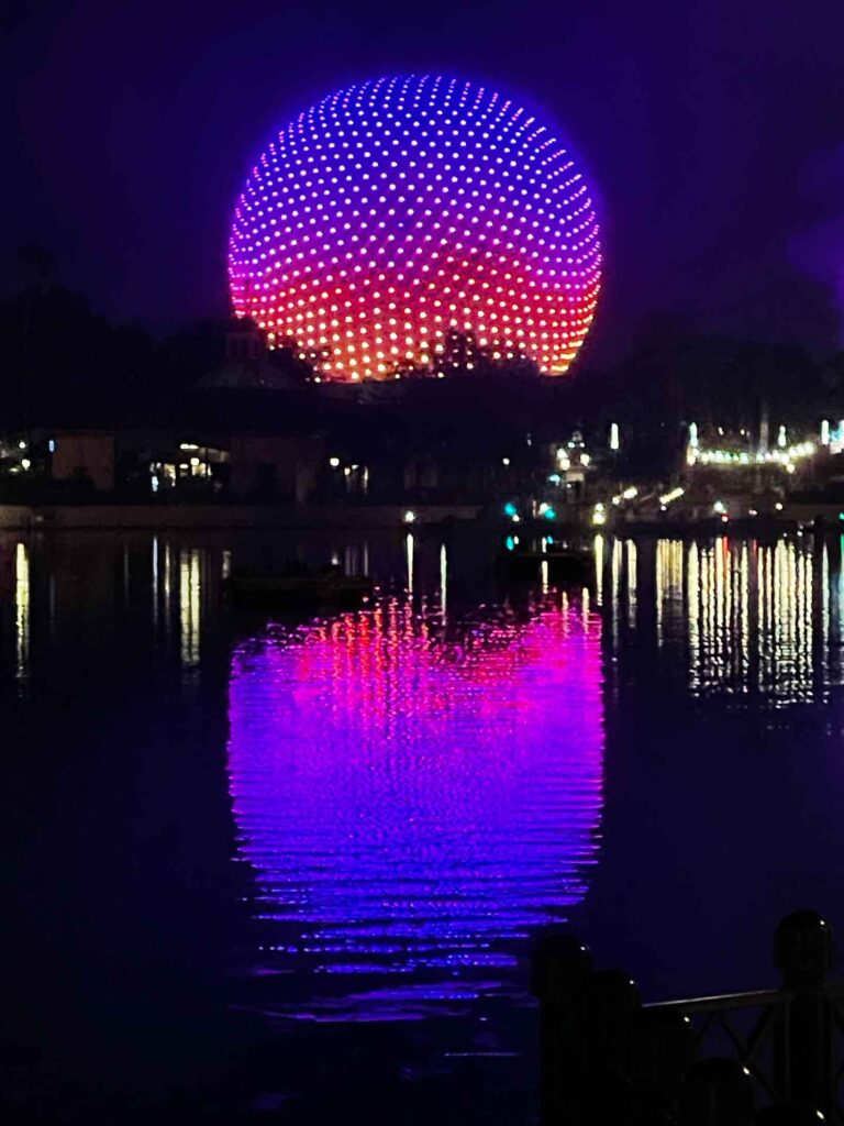 reflection of ball on world showcase lagoon