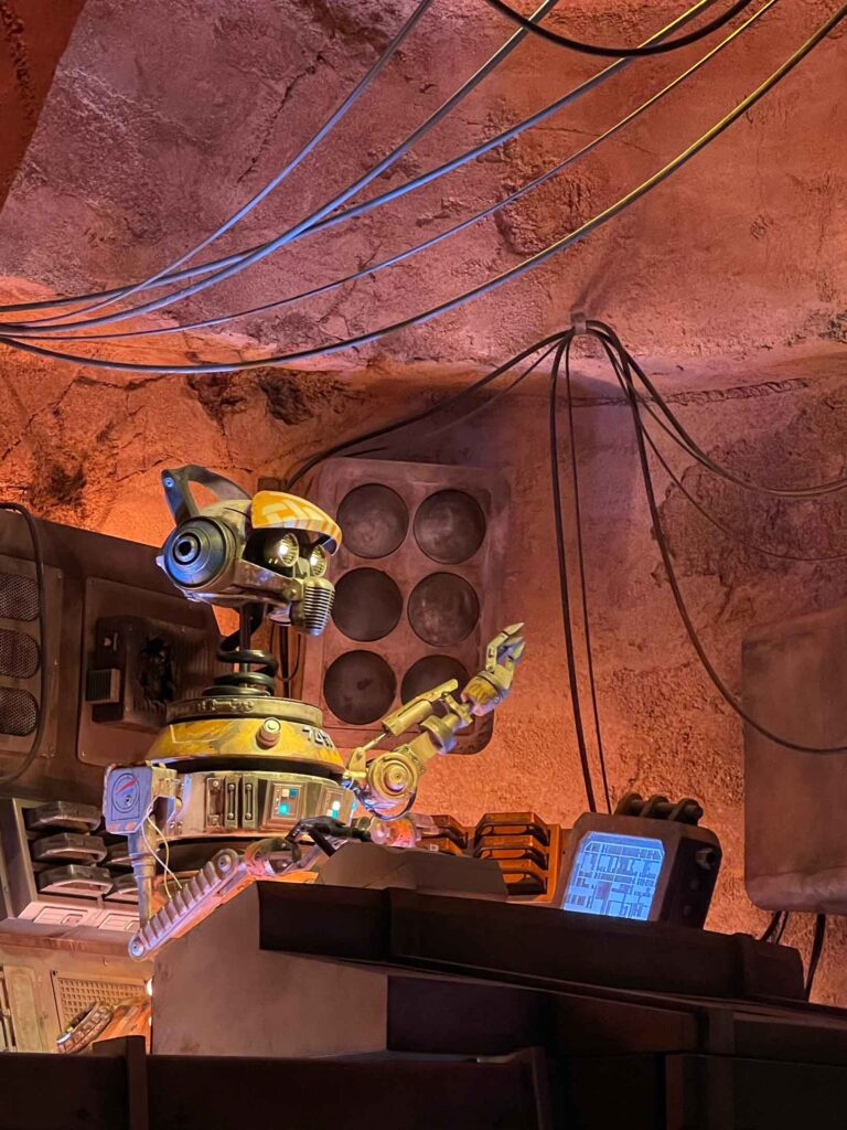 Droid in Oga's Cantina Galaxy Edge one of the Star Wars Characters at Disney World