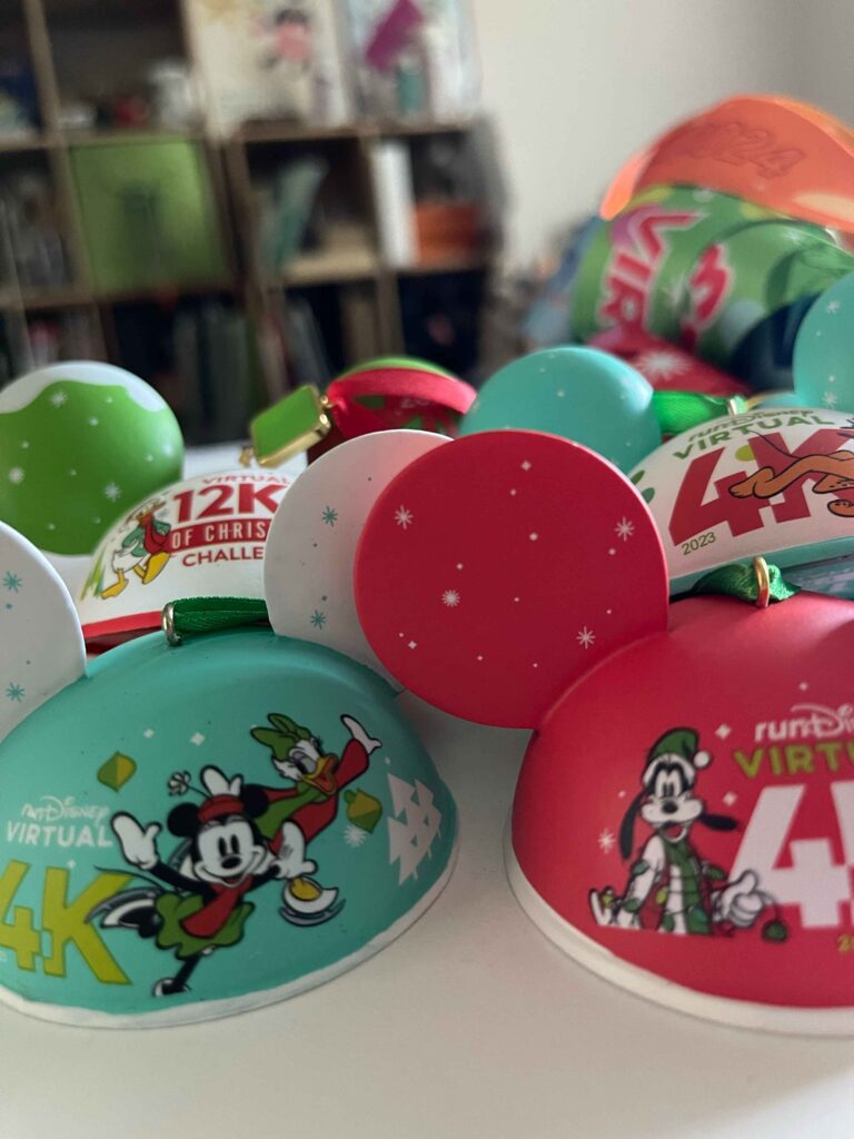 runDisney Christmas medals for virtual run that look like ornaments